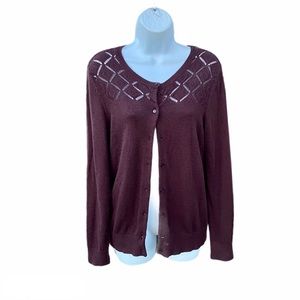 Loft Brown Soft Knitted Diamond Cut Out Cardigan